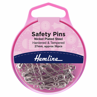 H410.0 Safety Pins: 27mm: Nickel: 36 Pieces